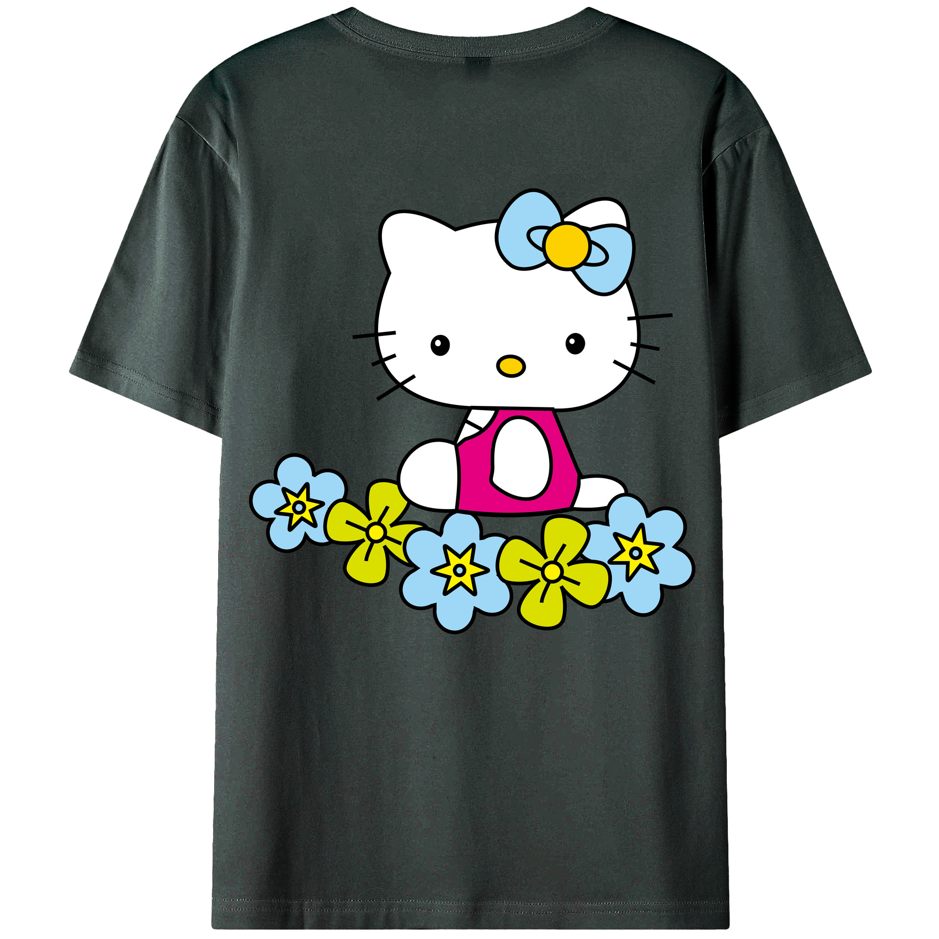 （画像用） Hello Kitty ハローキティ 綿100％ メンズ半袖Tシャツ（バックプリント） 通気性